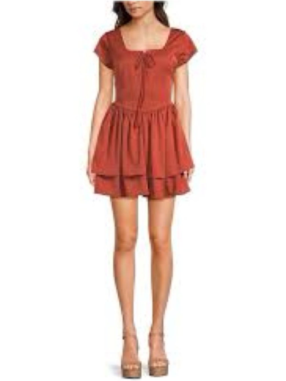 Chelsea & Violet Rust Orange Tiered Mini Dress Scoop Neck Drop Waist Size Large
